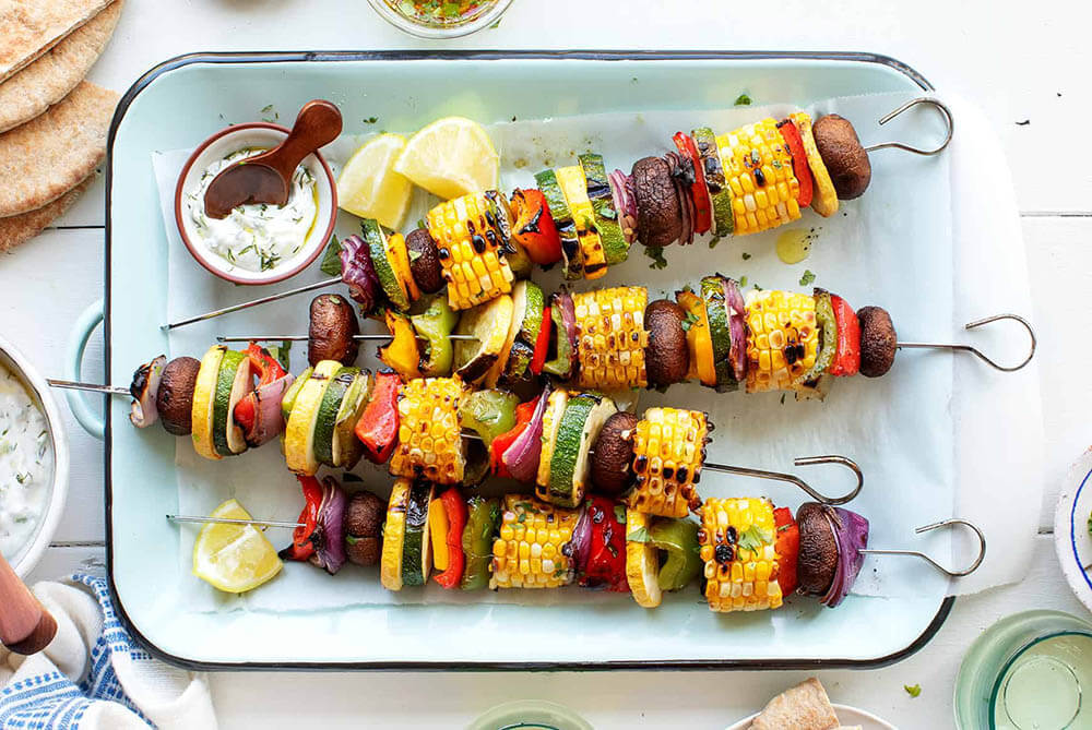Grilled Vegetable Kebabs with Tzatziki Sauce