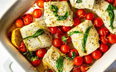 Baked Cod with Burst Cherry Tomatoes